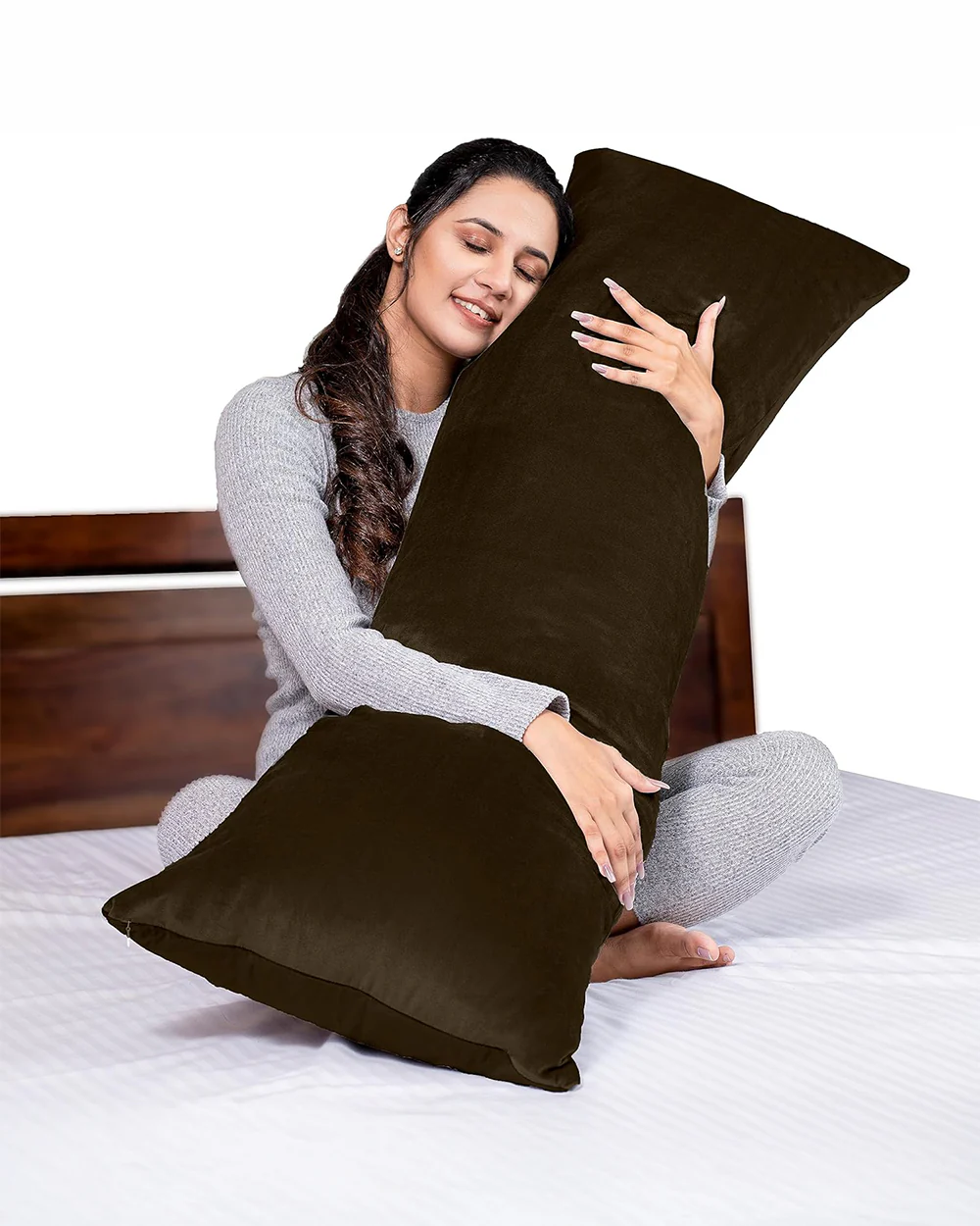 MY ARMOR Straight Pregnancy Pillow-Full Body-Brown-Microfibre-Premium Velvet Outer Cover-For Maternity