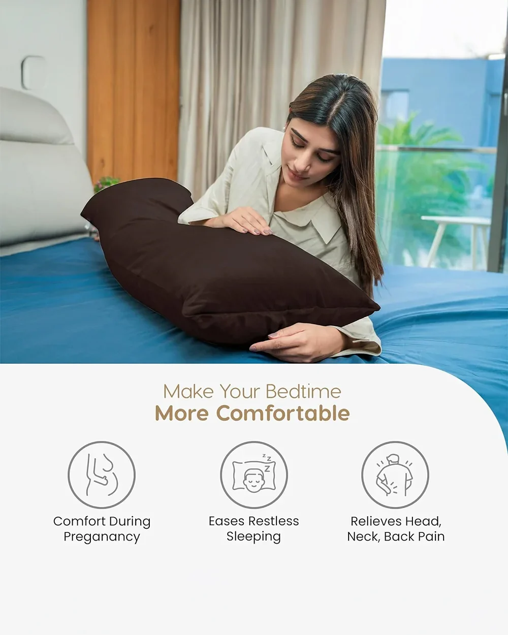 MY ARMOR Straight Pregnancy Pillow-Full Body-Brown-Microfibre-Premium Velvet Outer Cover-For Maternity - Image 3