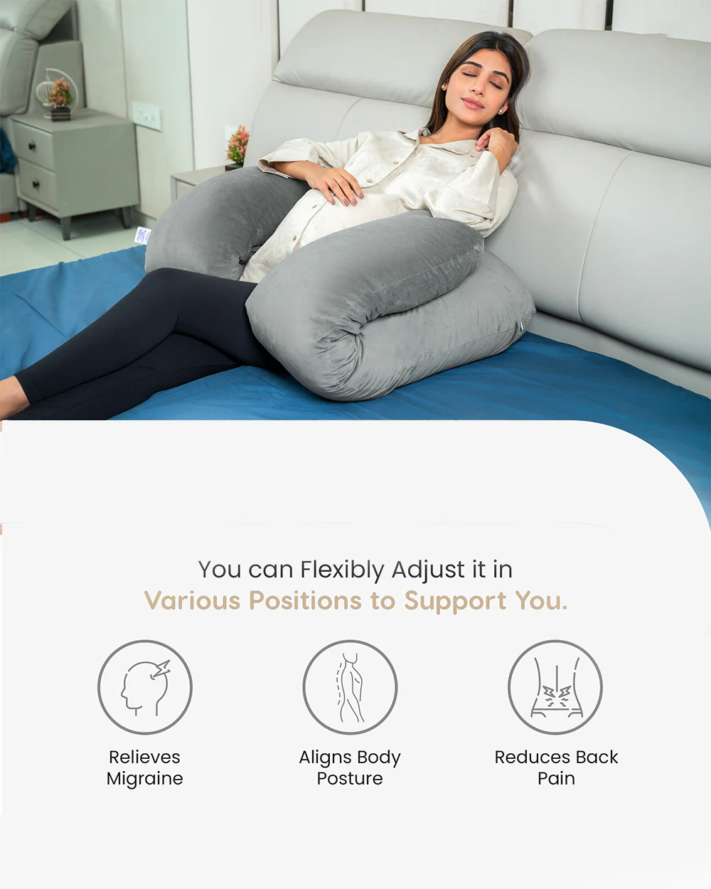 MY ARMOR U Shaped Pregnancy Pillow-Full Body-Black & Cream-Microfibre-Premium Velvet Outer Cover-For Maternity - Image 3