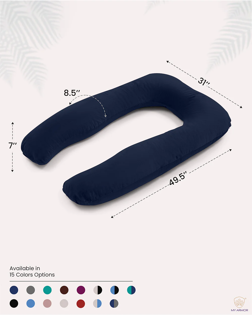 MY ARMOR U Shaped Pregnancy Pillow-Full Body-Navy Blue-Microfibre-Premium Velvet Outer Cover-For Maternity - Image 3