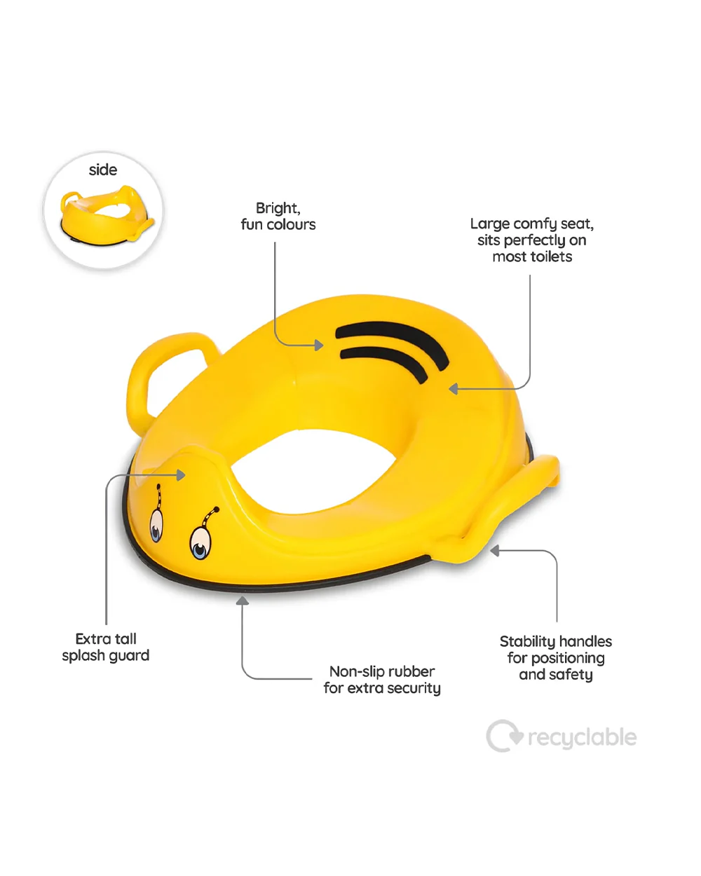 My Carry Potty Bumblebee My Little Trainer Potty Seat-With Tall Splash Guard-Non Slip Edges & Safety Handles-15M+ - Image 9