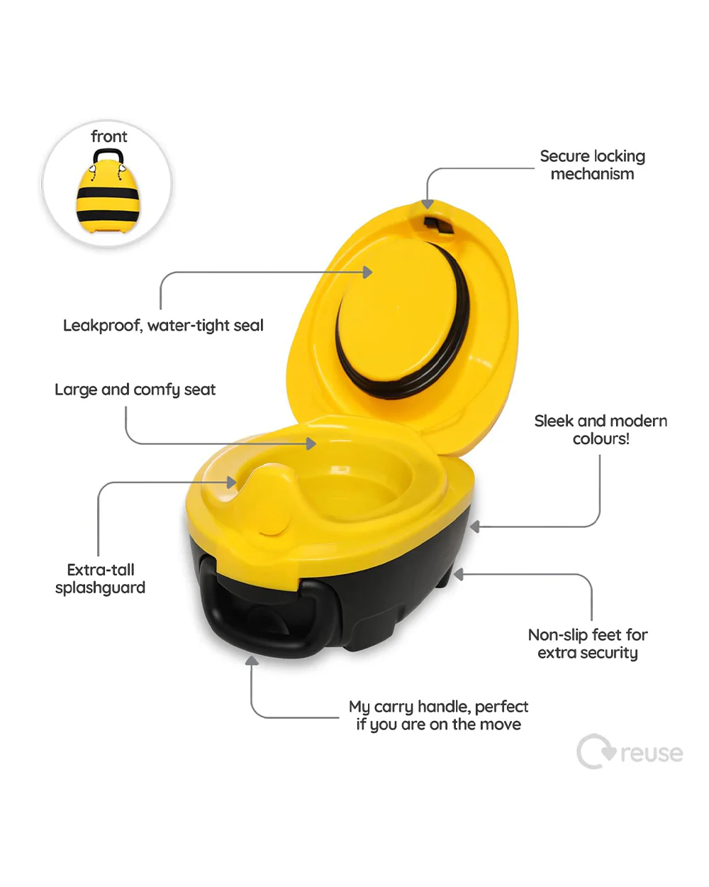 My Carry Potty Bumblebee Portable Potty Chair-With Water Tight Seal-Extra Tall Splash Guard & Non Slip Feet-15M+ - Image 3