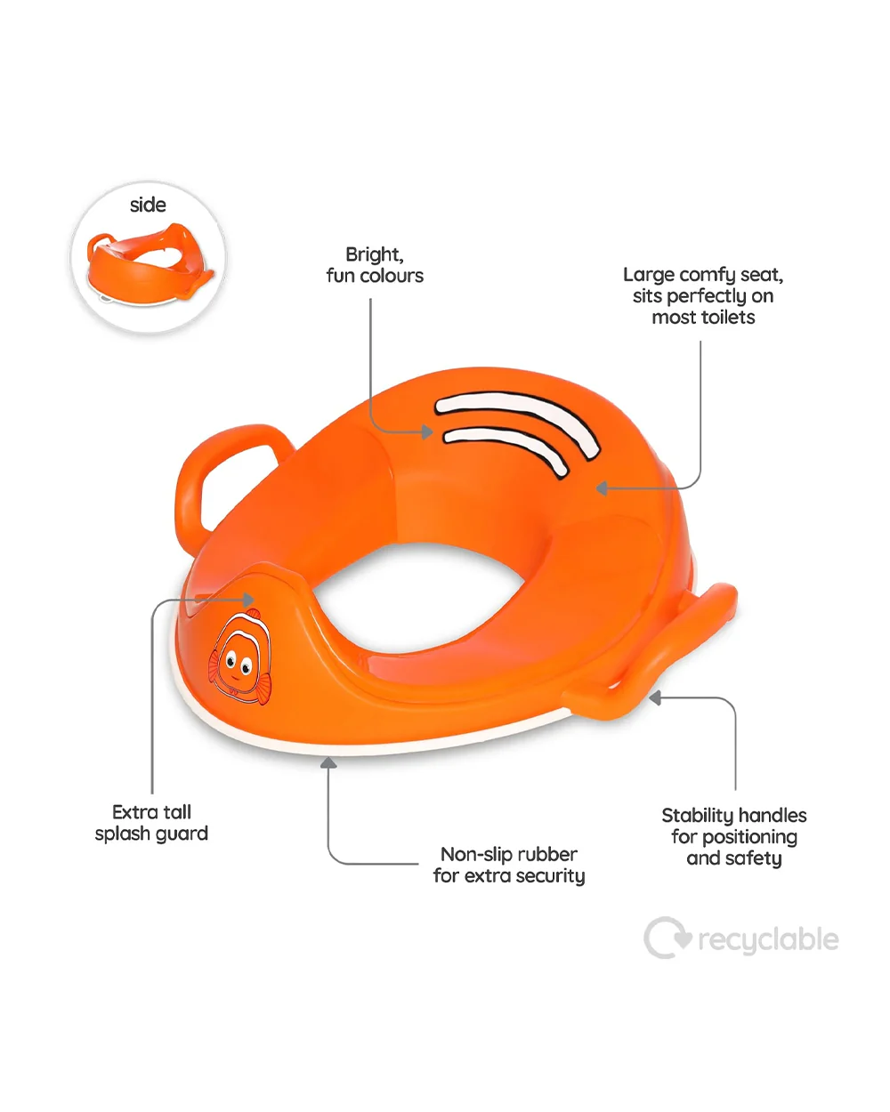 My Carry Potty Clownfish My Little Trainer Potty Seat-With Tall Splash Guard-Non Slip Edges & Safety Handles-15M+ - Image 3