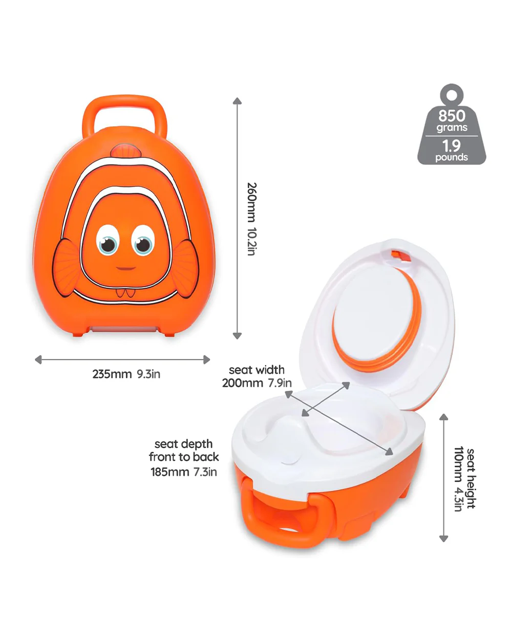 My Carry Potty Clownfish Portable Potty Chair-With Water Tight Seal-Extra Tall Splash Guard & Non Slip Feet-15M+ - Image 6