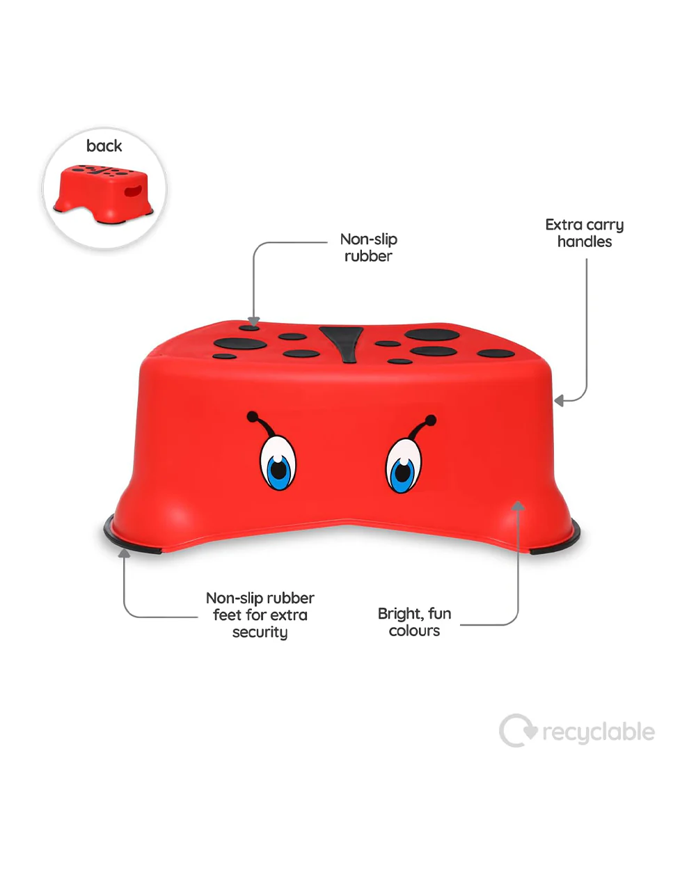 My Carry Potty Ladybird My Little Step Stool-With Anti Skid Base-Non Slip Top & Extra Carry Handles-15M+ - Image 3