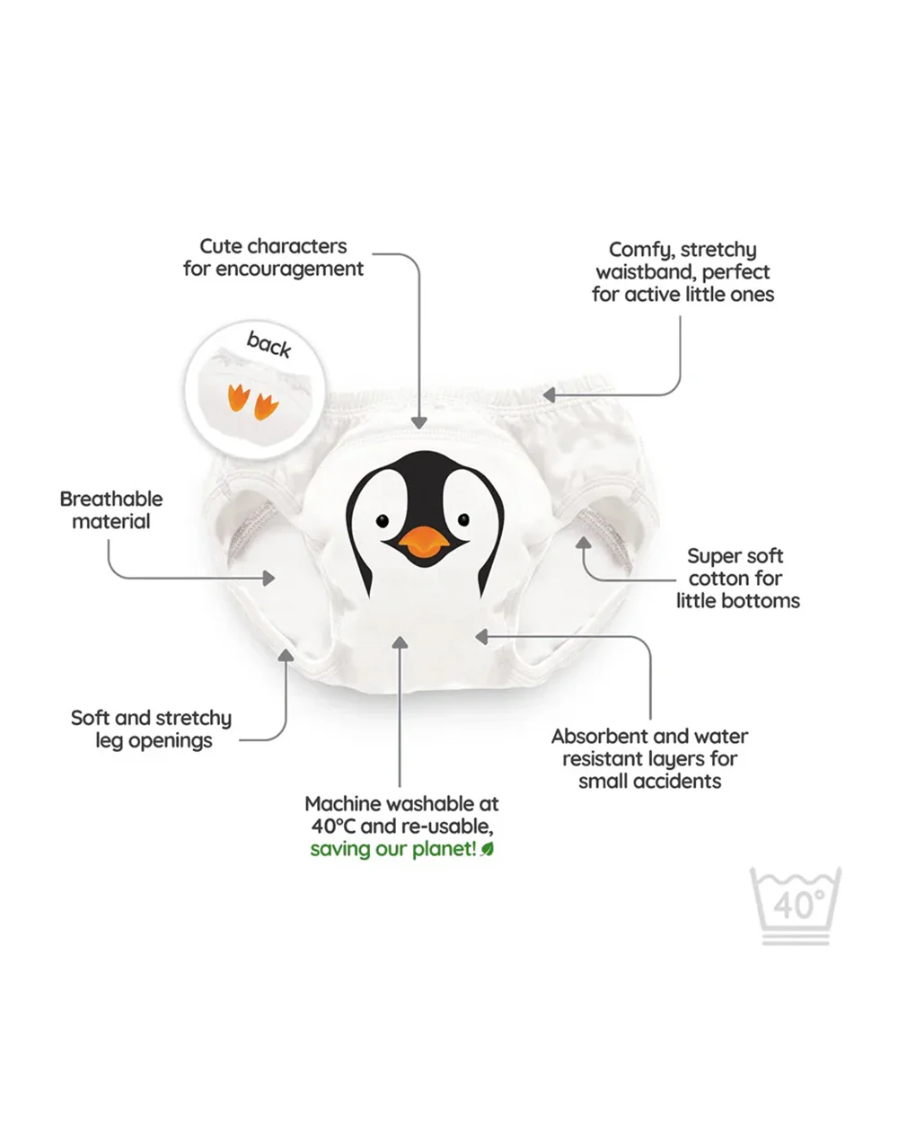 My Carry Potty Penguin My Little Training Pants-With Comfortable & Strechtable Waistband-3 Layer Absorbency & Super Soft Cotton-Pack of 3 - Image 3