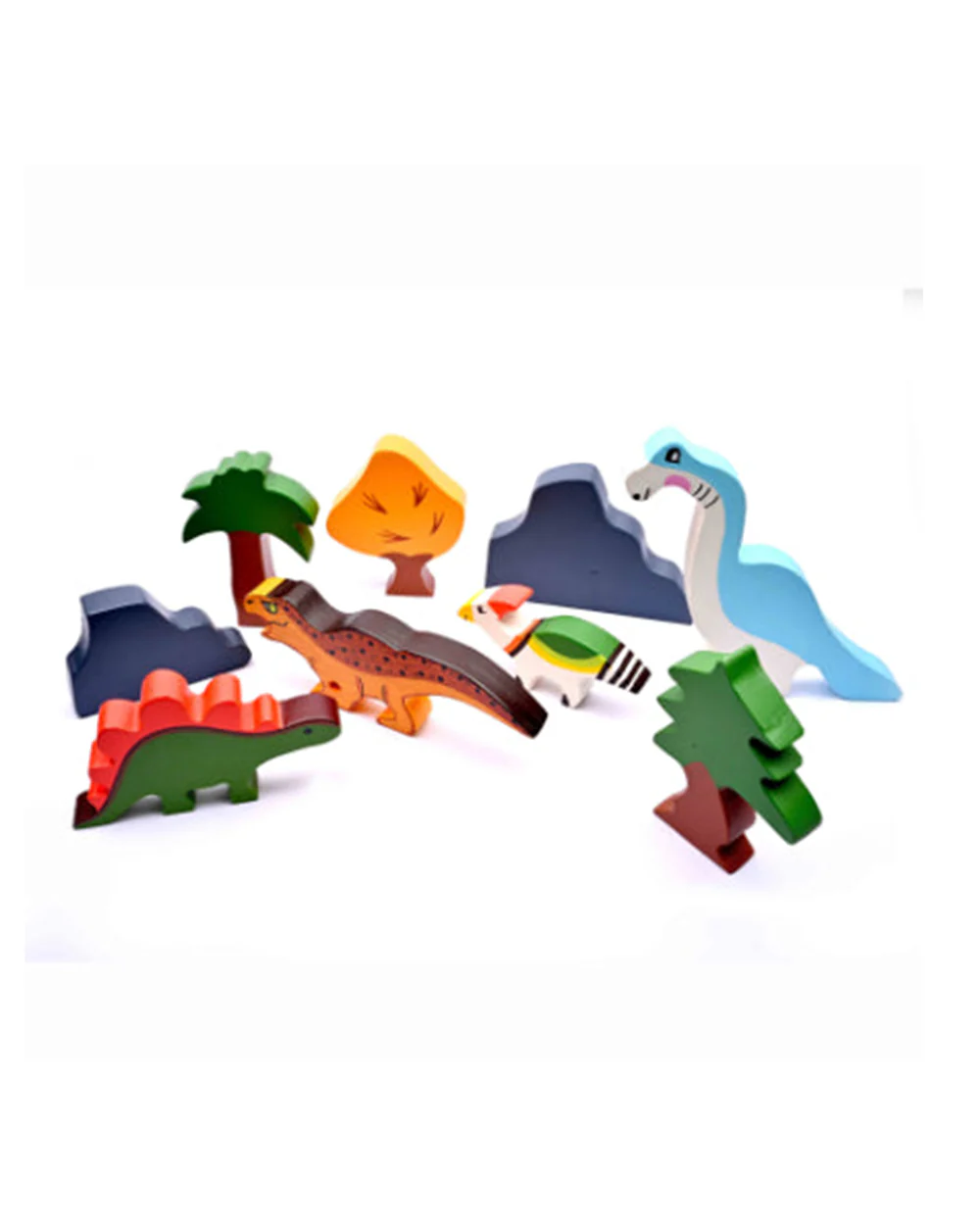 Nesta Toys Dinosaur World Wooden Set-With 4 Dinosaurs, 3 Trees & 2 Rocks-Pretend & Play Toy-24M+ - Image 3