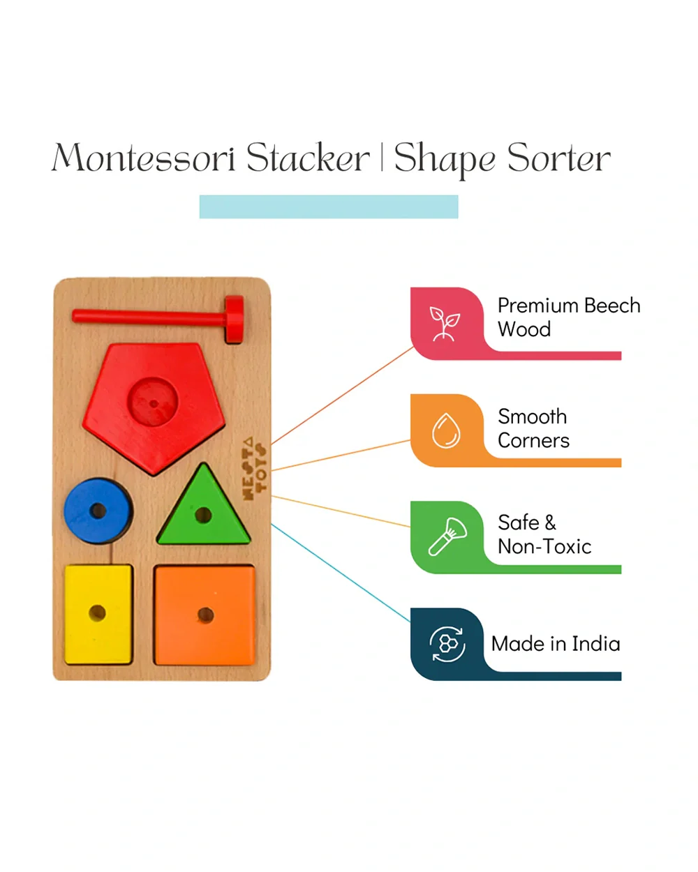 Nesta Toys Montessori Shape Sorter & Stacker-Easy To Grasp-Learn Shapes-Learning & Educational Toys-24M+ - Image 2