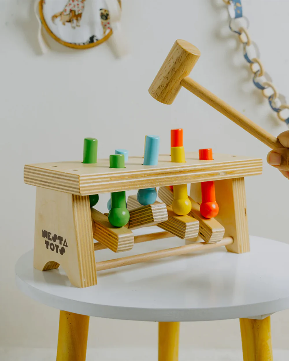 Nesta Toys Pounding Bench Wooden Toy with Hammer-Promotes Hand Coordination-Pretend & Play Toy-12M+ - Image 9