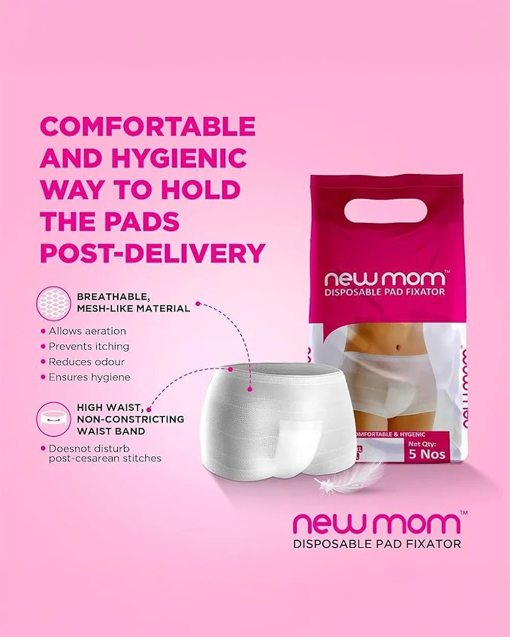 NewMom Heavy Flow Maternity Pads-Pack of 4 Pads & 1 Pad Fixator-Quick Absorption & Anti Odor - Image 4