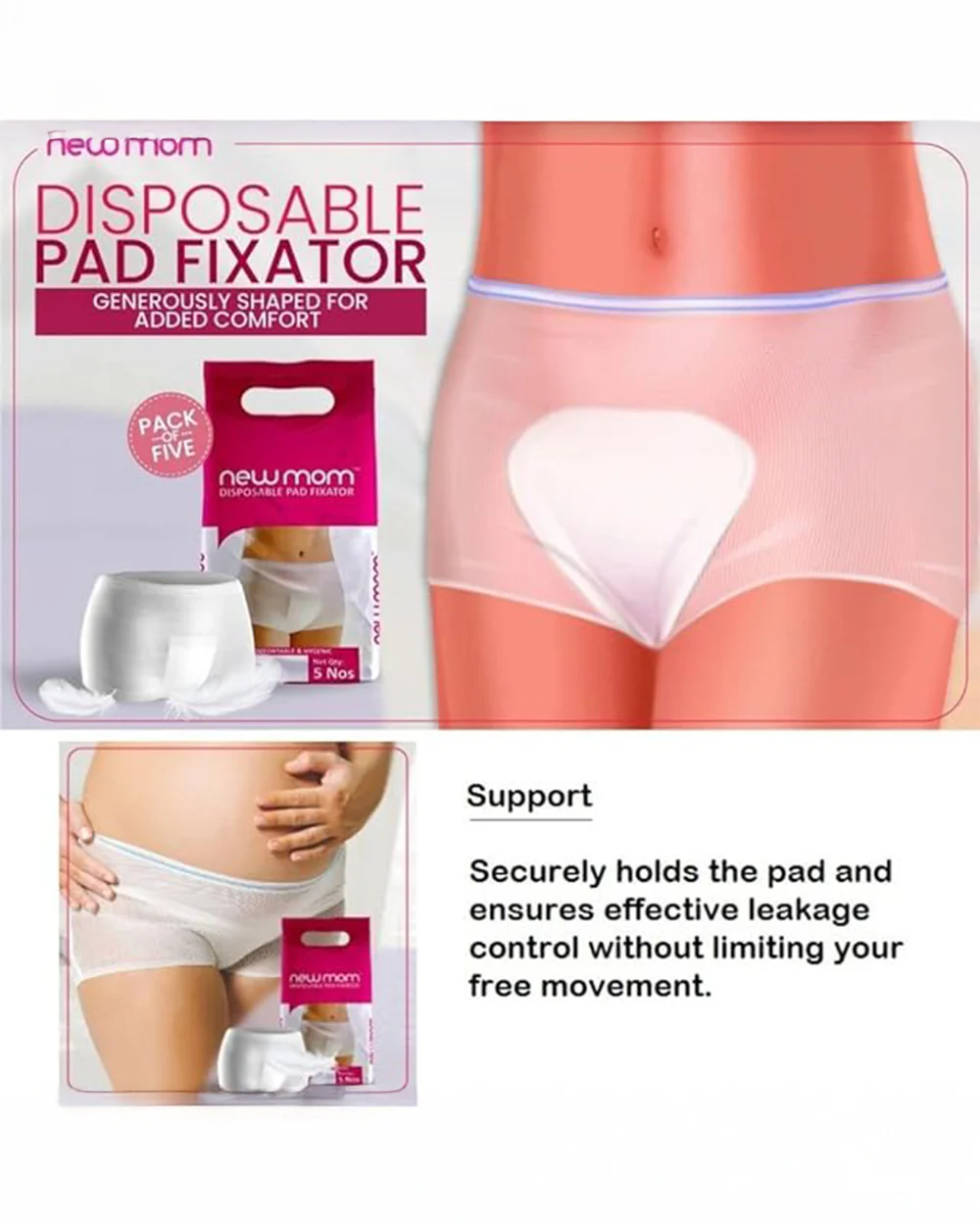 NewMom Heavy Flow Maternity Pads-Pack of 4 Pads & 1 Pad Fixator-Quick Absorption & Anti Odor - Image 7