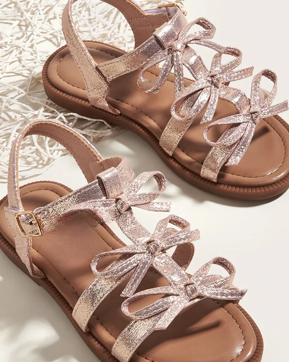 NINO BELLO Rosegold Triple Knot Velcro Sandals For Infants - Image 2
