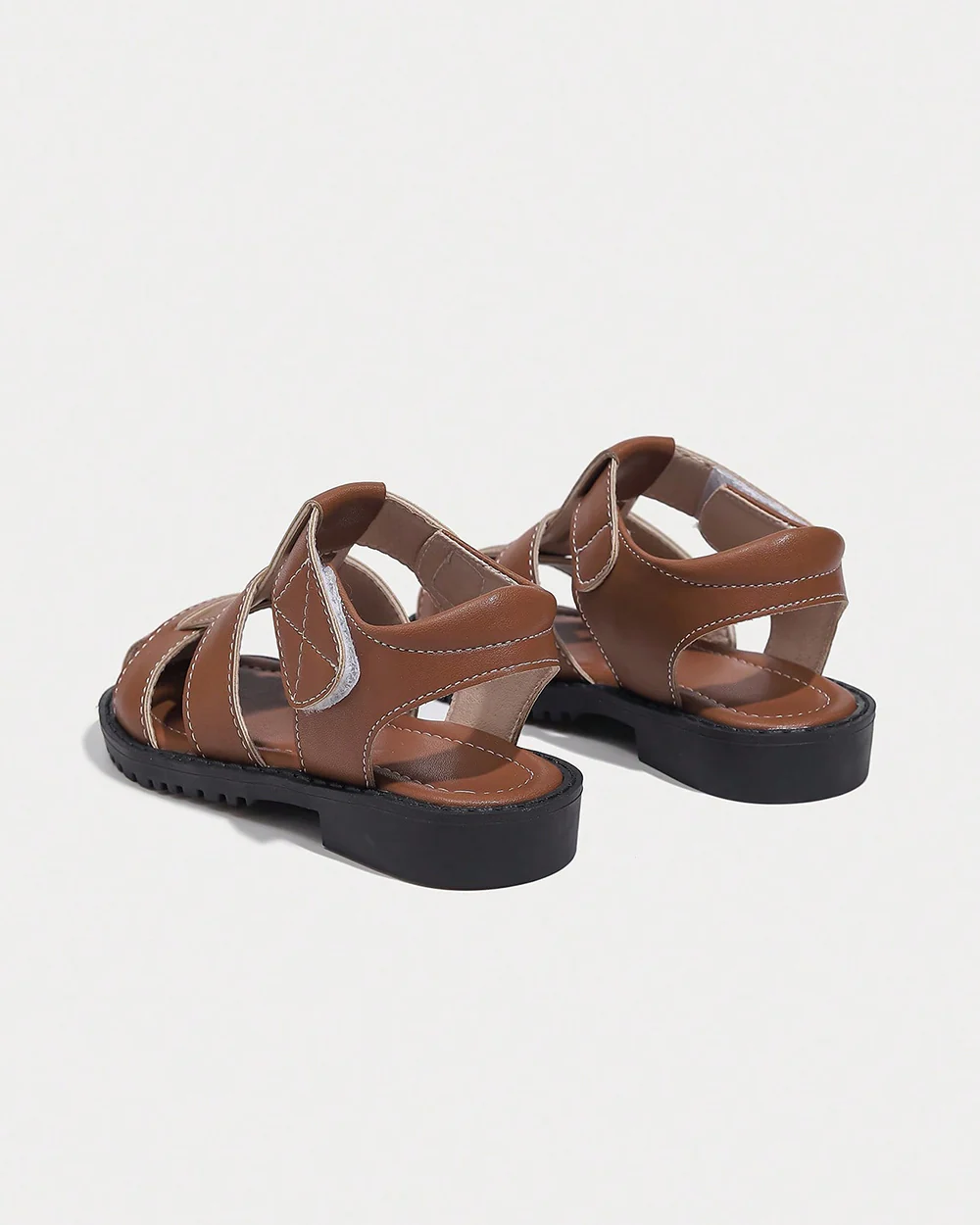 NINO BELLO Tan Brown Side Cut Strappy Velcro Sandals For Infants - Image 4