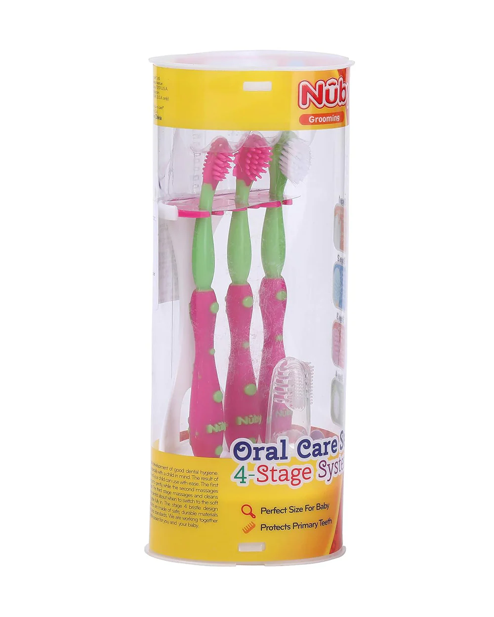 Nuby 4-Stage Oral Care Baby Toothbrush Set-Stage 1234-3 to 24M-Pink & Green - Image 8