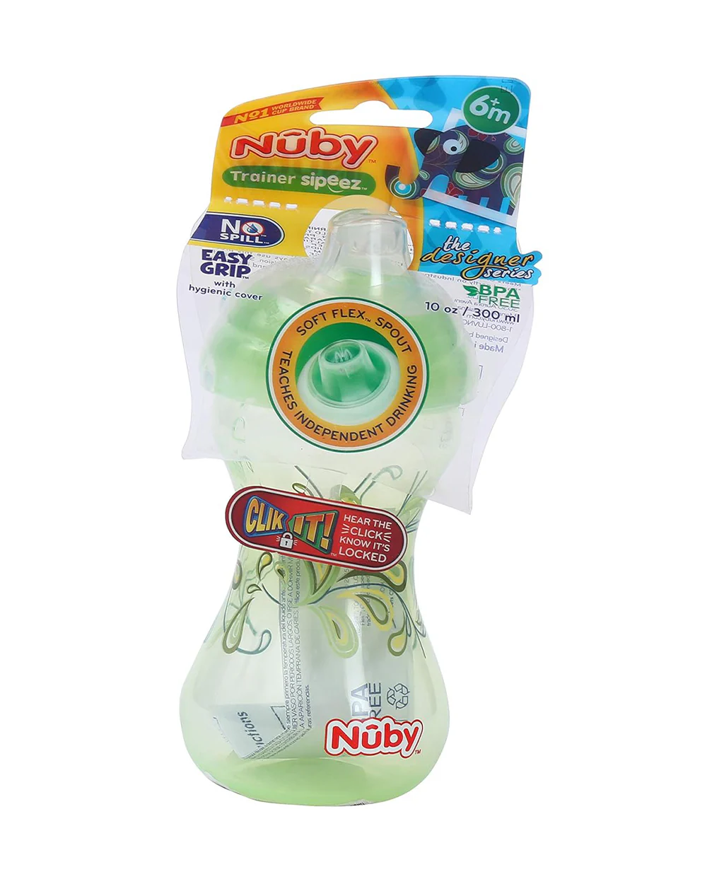 Nuby Clik-it Designer Serier Straw Sipper-With Hygienic Cover-Green-300 ml - Image 4
