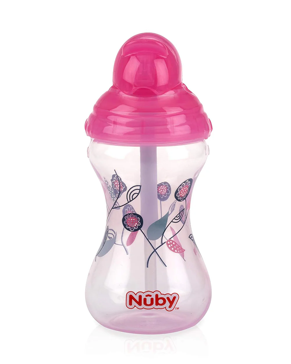 Nuby Clik-it Designer Serier Straw Sipper-With Hygienic Cover-Pink-300 ml