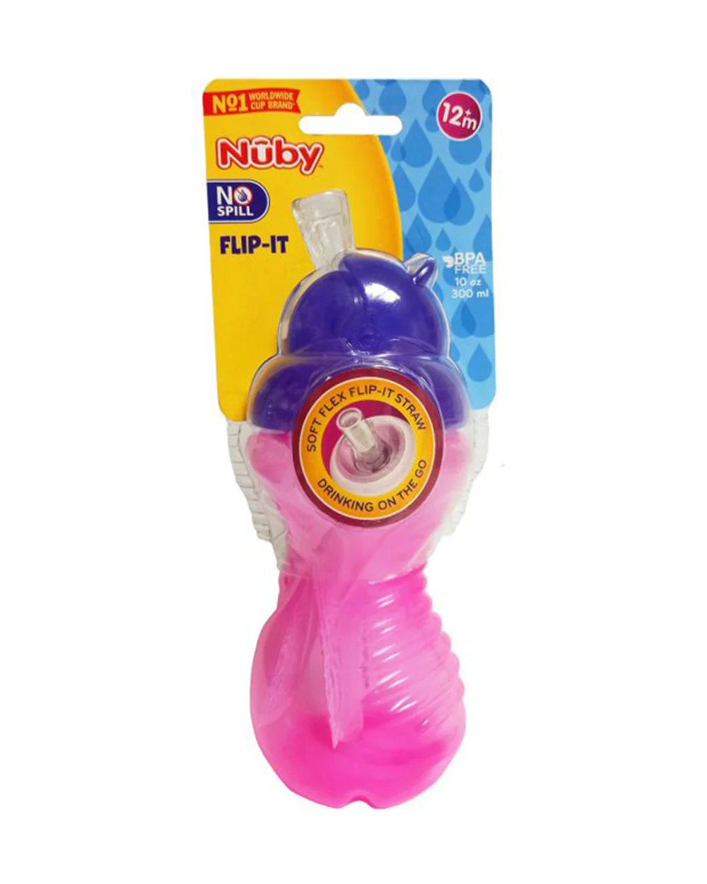 Nuby Flip-it Fat Straw Sipper-With Soft Silicone Straw-No Spill Design-Pink-300 ml - Image 2