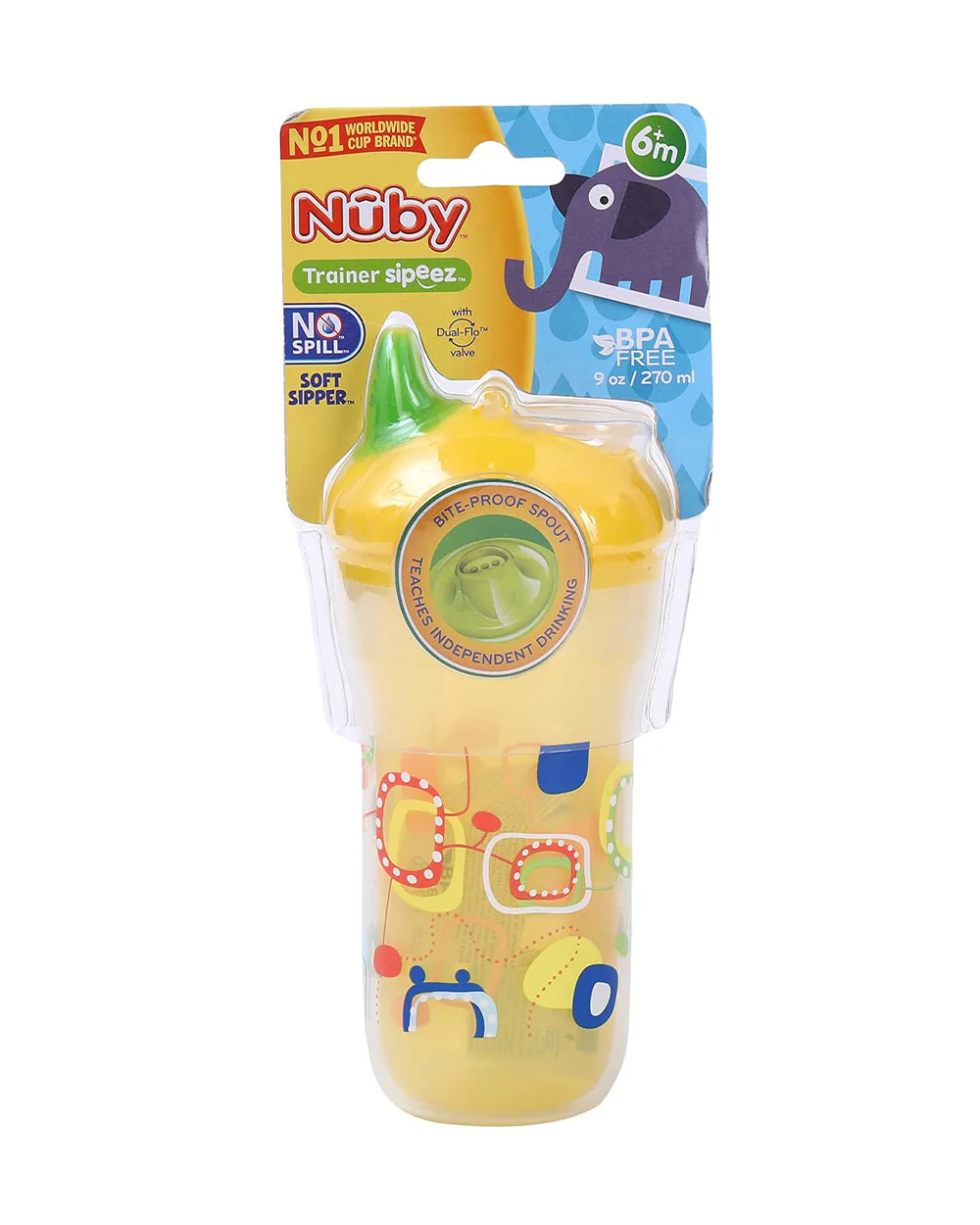 Nuby Soft Sipper-With Dual Flow Valve-Double Wall Insulated-Yellow-270 ml - Image 2