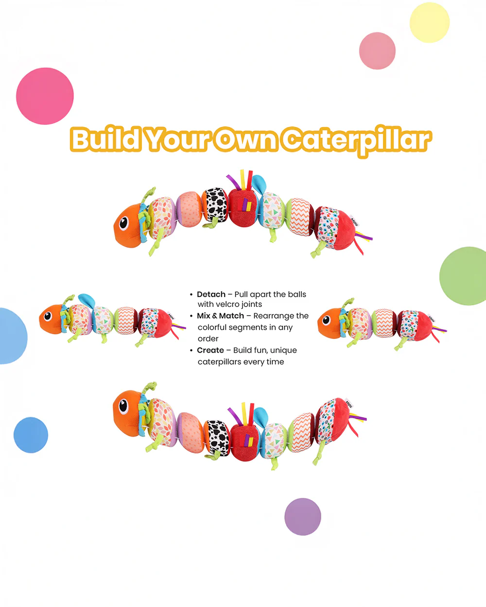 nuluv Activity Caterpillar Rattle & Soft Toy with Crinkle Sound-Non Toxic-Plush Toy-For 3M+ - Image 8