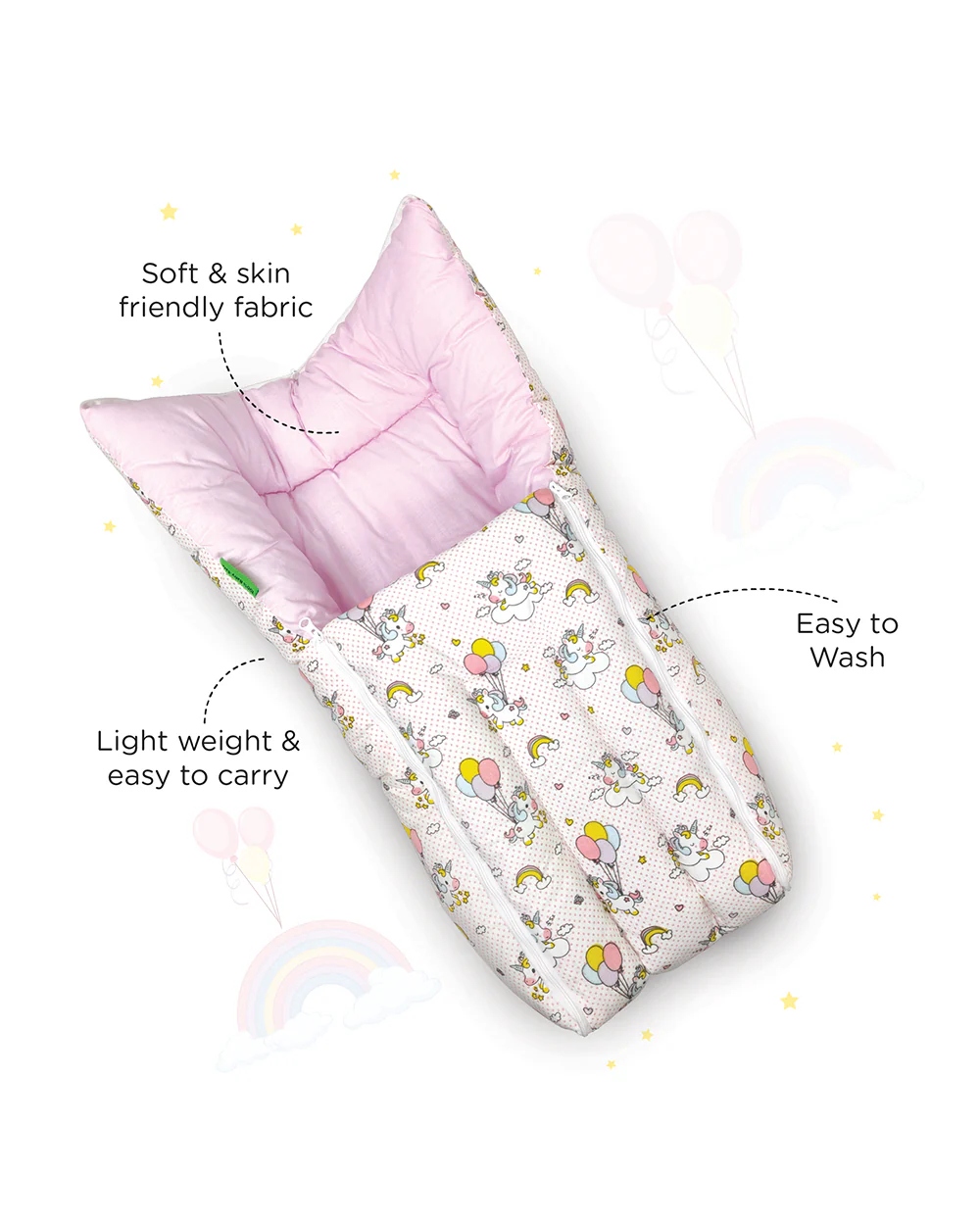 nuluv Baby Carrier Nest-100% Cotton With Antimicrobial & Hypoallergenic Filling-Unicorn-Newborn Bed - Image 6