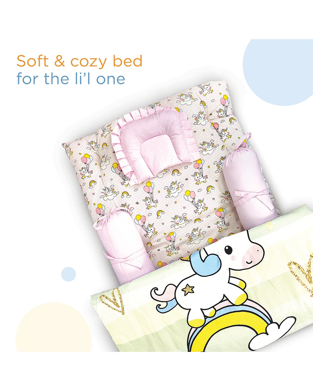 nuluv Baby Gadda Set-100% Cotton With Antimicrobial & Hypoallergenic Filling-Unicorn-Pack of 5-For Infants - Image 7