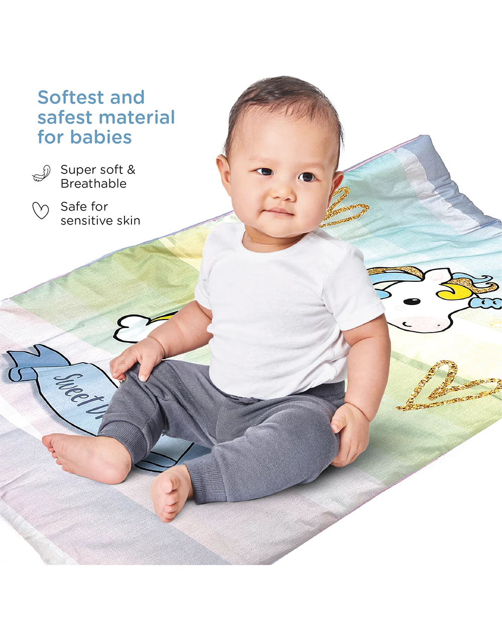 nuluv Baby Gadda Set-100% Cotton With Antimicrobial & Hypoallergenic Filling-Unicorn-Pack of 5-For Infants - Image 8