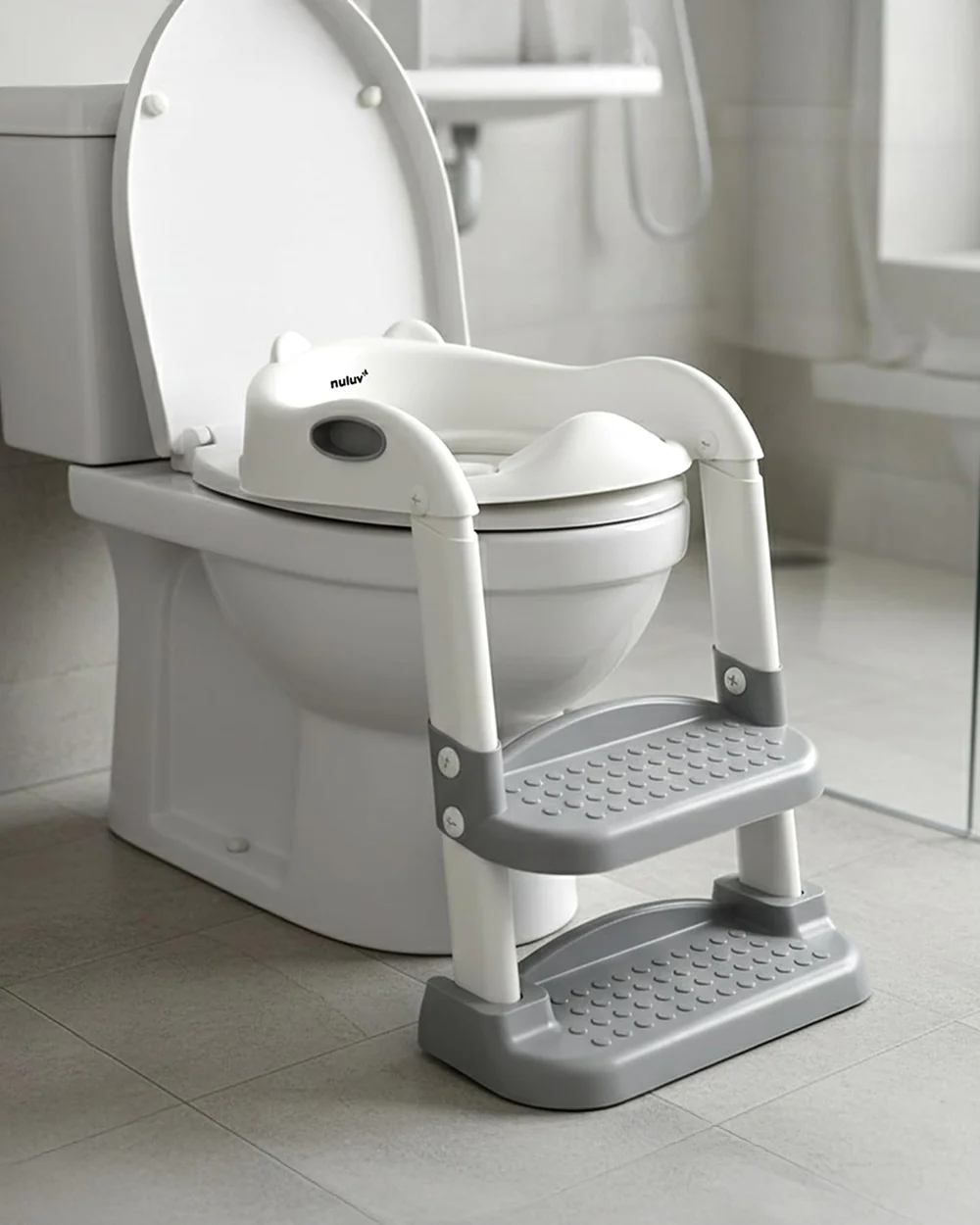 nuluv Step Ladder Kids Potty Seat-With Cushion Comfortable Seat & Large Grip Handle-12M+-Grey