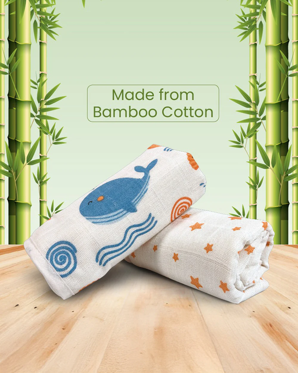 nuluv Bamboo Cotton Burp Cloths & Wash Cloths Combo Set-Comfortable & Breathable-Blue Whale-For Infants - Image 14