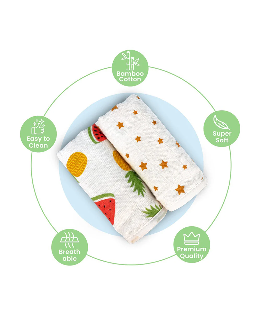 nuluv Bamboo Cotton Burp Cloths & Wash Cloths Combo Set-Comfortable & Breathable-Yellow Pineapple-For Infants - Image 13