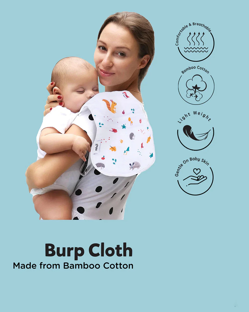 nuluv Bamboo Cotton Burp Cloths-Comfortable & Breathable-Gentle on Baby Skin-Yellow Squirrel-Pack of 2-For Infants - Image 3