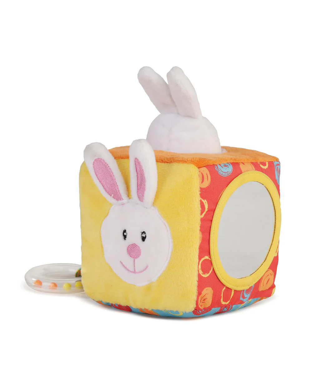 nuluv Bunny Cube Soft Toy-Crinkle Ear Sound, Mirror & Rattle-Sensory Activity Cube-Plush Cuddly Toy For Newborn - Image 4