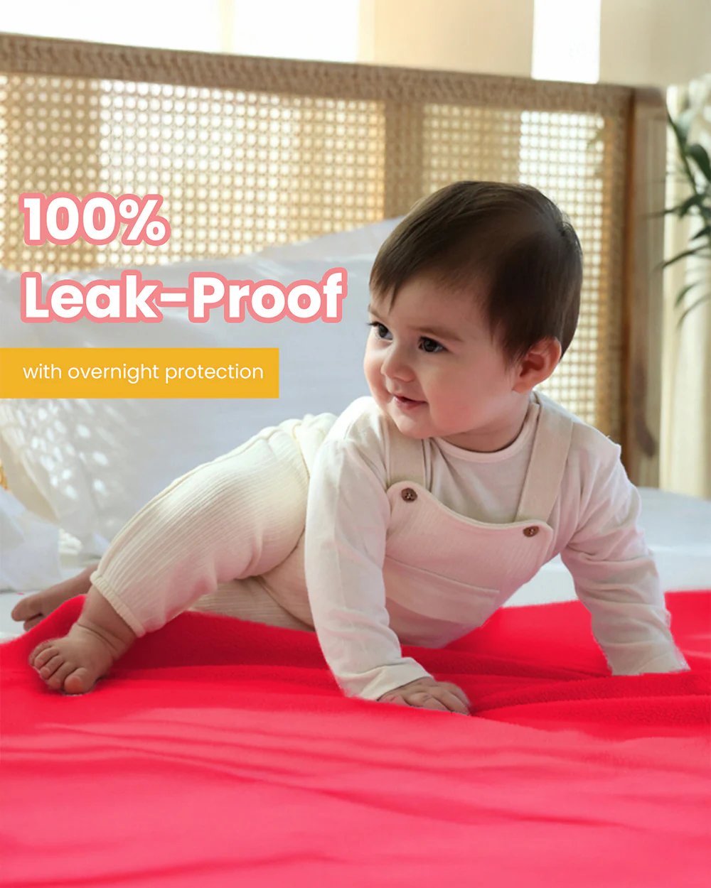 nuluv Mattress Protector-Ultra-Absorbent & Wrinkle free-100% Leak-Proof with Overnight Protection-Red-For Infants - Image 4