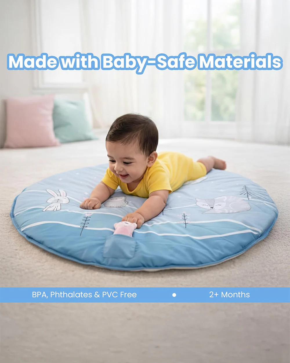nuluv Moonlight Activity Playmat-With Mirror, Crinkle & Rattle-Soft & Breathable-2M+ - Image 6