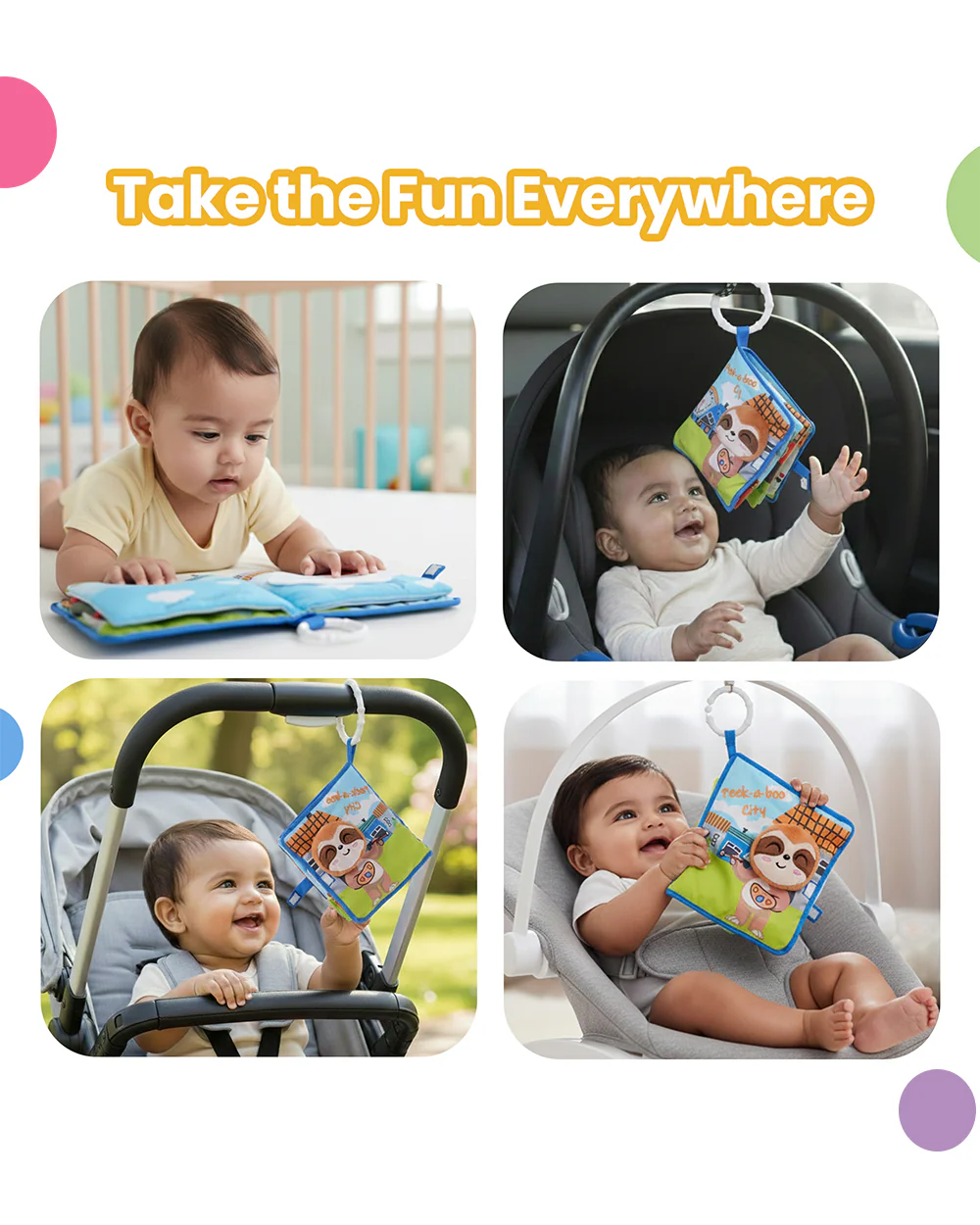 nuluv Peek-a-boo City-Cloth Book-With Squeaker, Rattle & Crinkle Sound-Learning & Educational Toys For 3M+ - Image 3