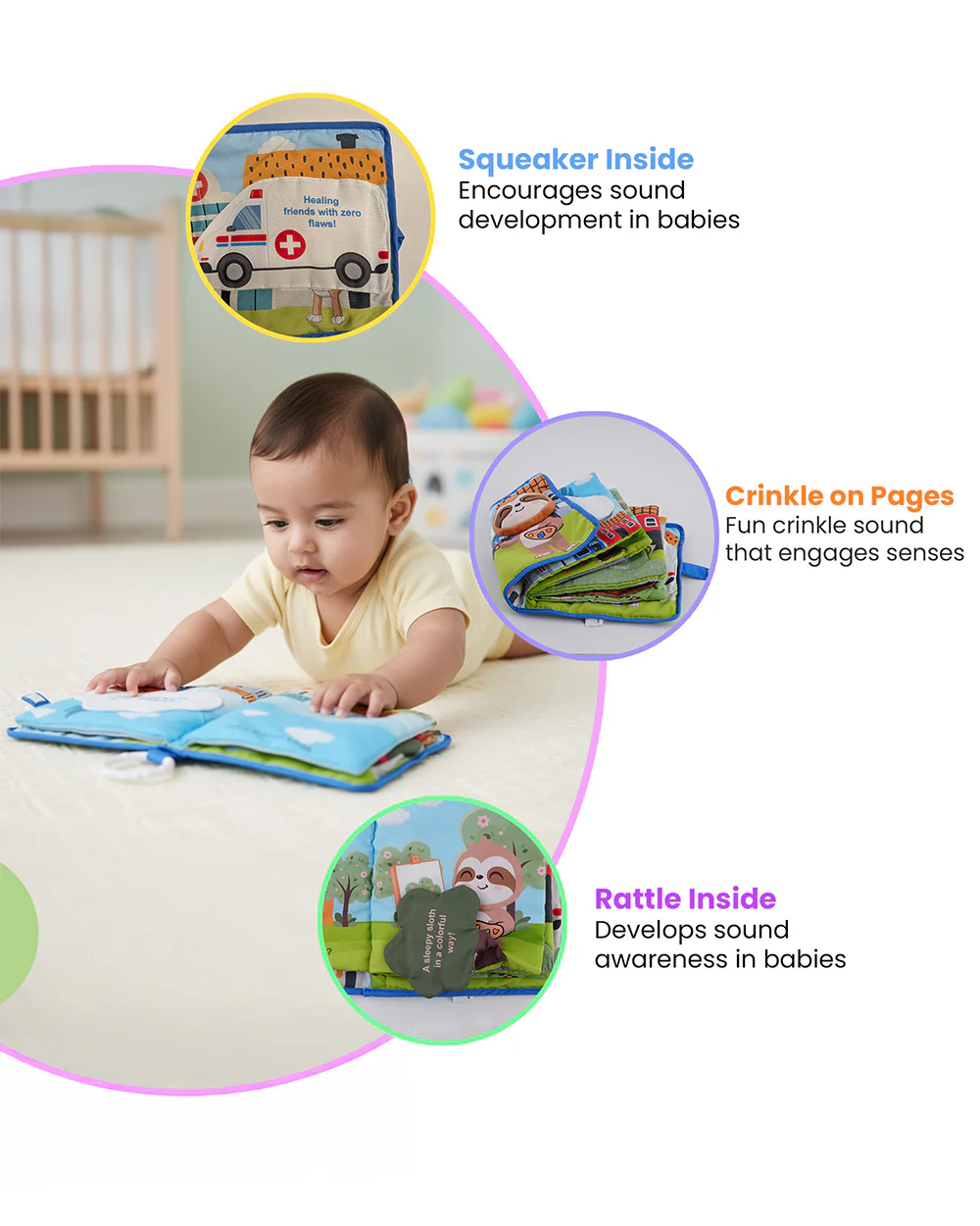 nuluv Peek-a-boo City-Cloth Book-With Squeaker, Rattle & Crinkle Sound-Learning & Educational Toys For 3M+ - Image 7