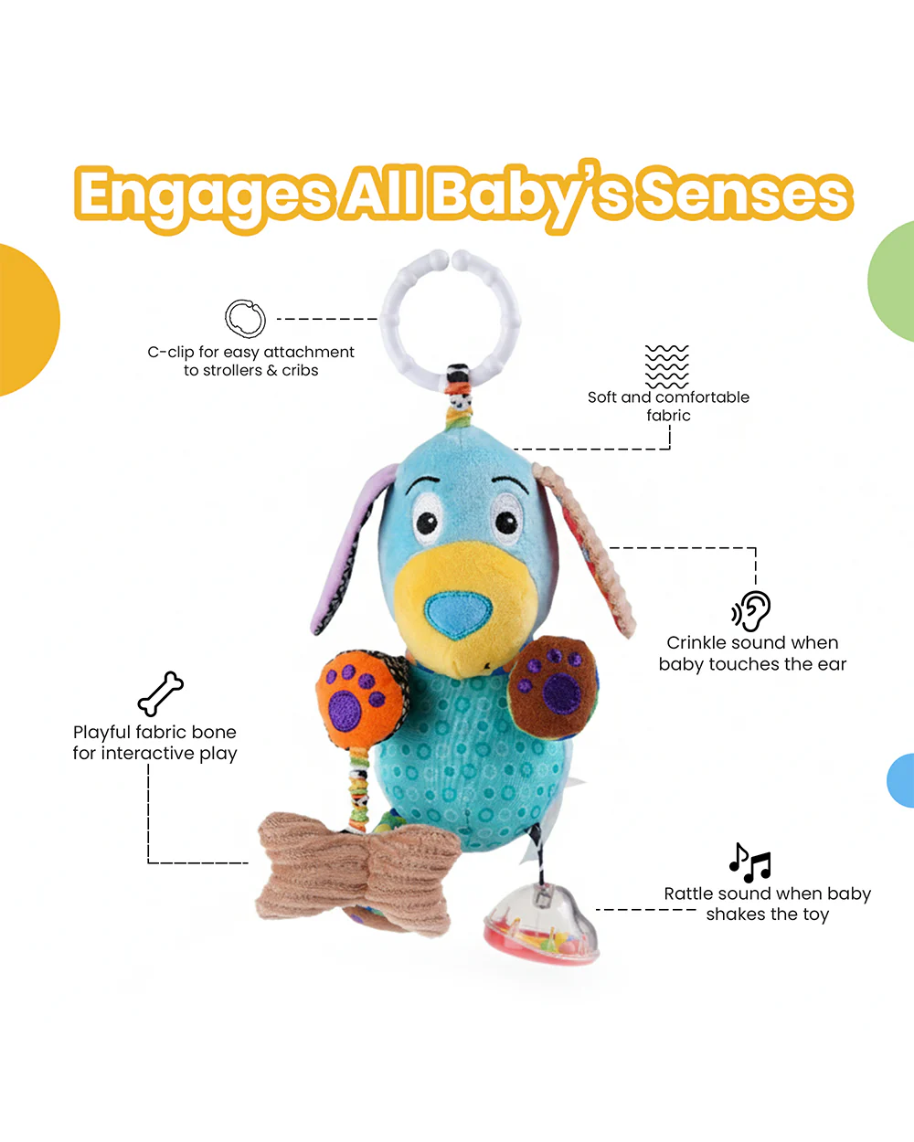nuluv Play Puppy Rattle Toy-With Crinkle Sound-Stroller Toy-3M+ - Image 4
