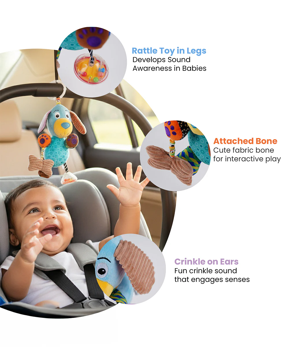 nuluv Play Puppy Rattle Toy-With Crinkle Sound-Stroller Toy-3M+ - Image 8