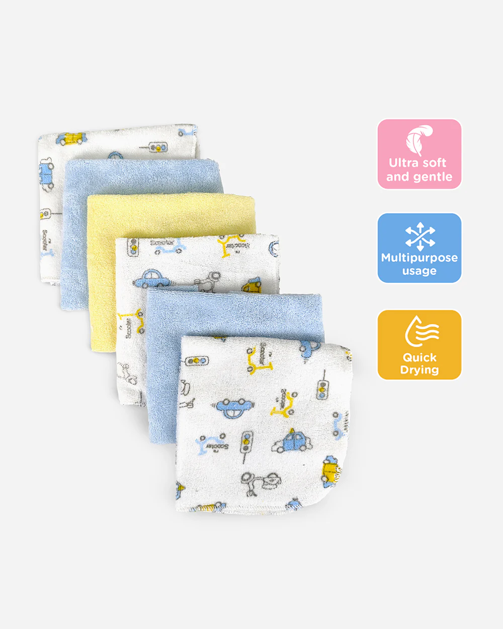 nuluv Printed Baby Napkins-100% Cotton Terry-Pack of 6-For Infant Boys - Image 6