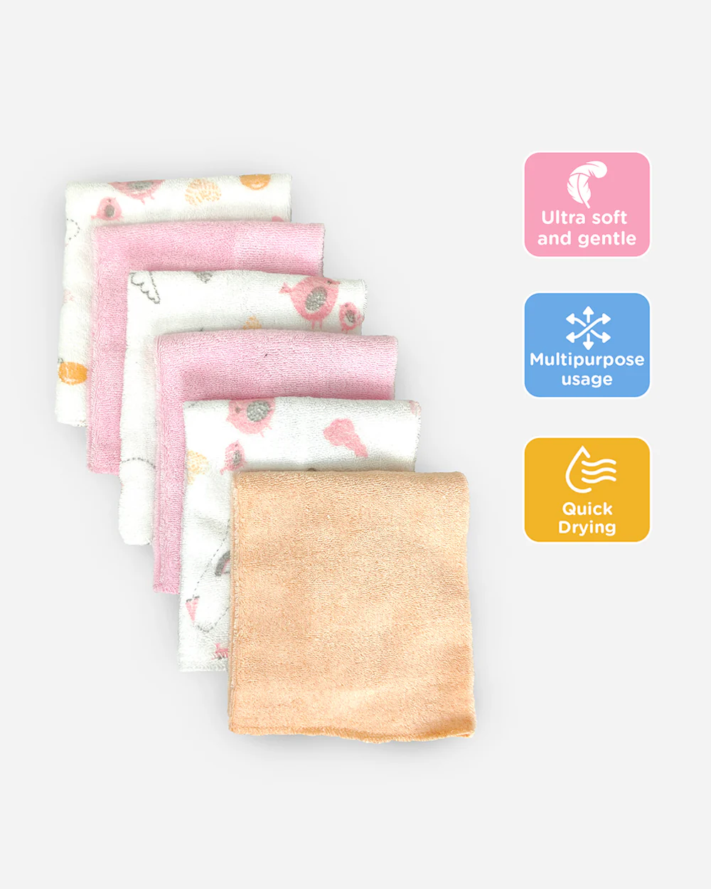 nuluv Printed Baby Napkins-100% Cotton Terry-Pack of 6-For Infant Girls - Image 4