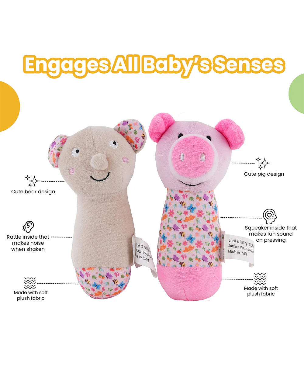 nuluv Sensory Buddies-Rattle Toy-With Squeaker-Pack of 2-3M+ - Image 3