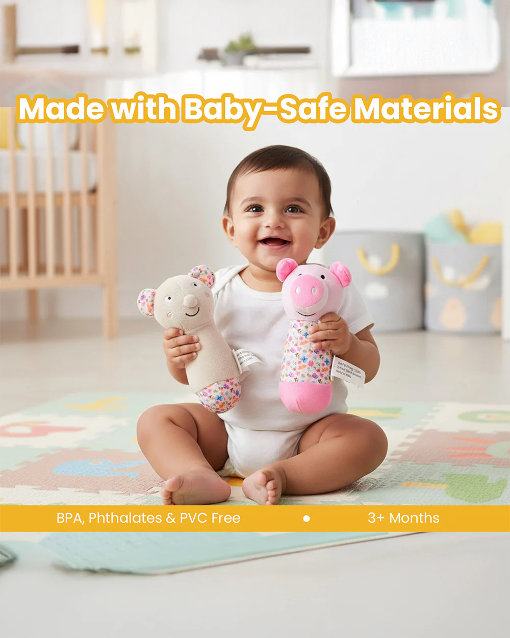 nuluv Sensory Buddies-Rattle Toy-With Squeaker-Pack of 2-3M+ - Image 4