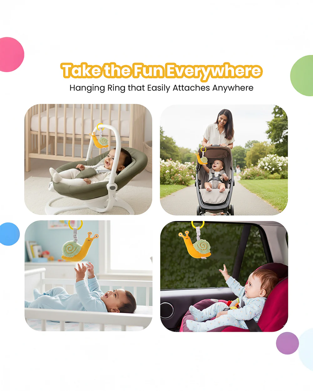 nuluv Snail Buddy Rattle Toy-Easy Attachment with Stroller & Crib-For 3M+ - Image 6