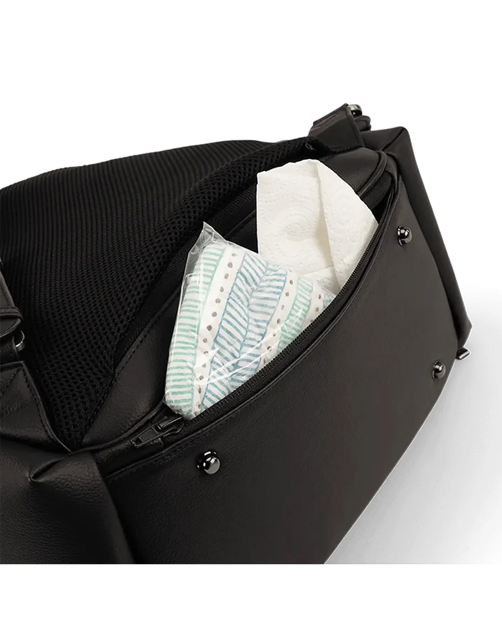 Nuna Essential Diaper Bag-Backpack-Changing Pad With Magnetic Closure-Removable Toiletry Pouch-Back Pocket Unzips Into Trolley Sleeve-Caviar - Image 9
