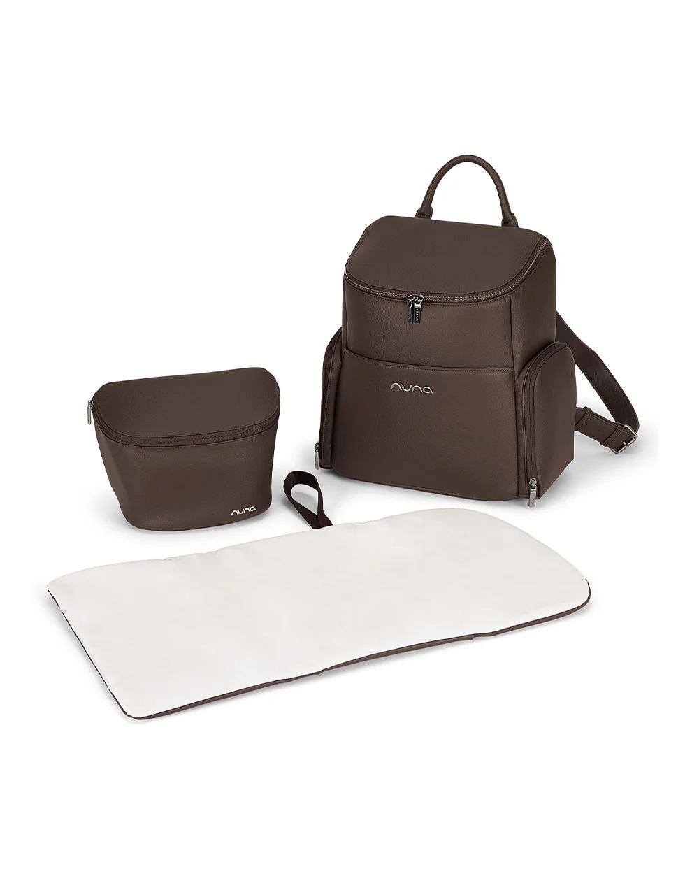 Nuna Essential Diaper Bag-Backpack-Changing Pad With Magnetic Closure-Removable Toiletry Pouch-Back Pocket Unzips Into Trolley Sleeve-Cocoa - Image 2
