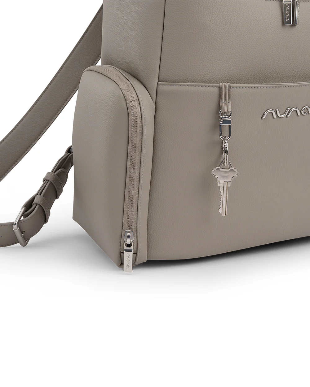 Nuna Essential Diaper Bag-Backpack-Changing Pad With Magnetic Closure-Removable Toiletry Pouch-Back Pocket Unzips Into Trolley Sleeve-Taupe - Image 14