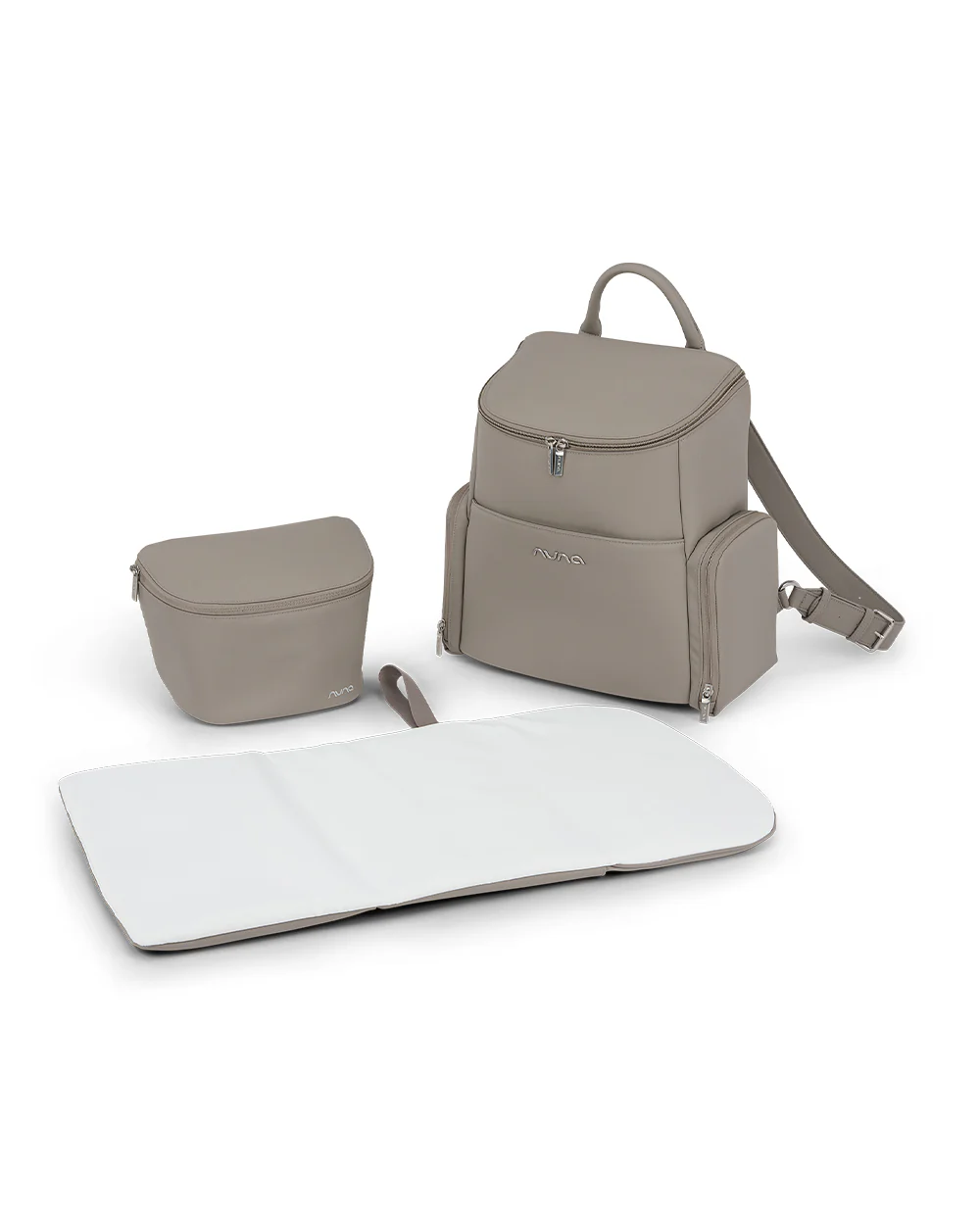 Nuna Essential Diaper Bag-Backpack-Changing Pad With Magnetic Closure-Removable Toiletry Pouch-Back Pocket Unzips Into Trolley Sleeve-Taupe - Image 2