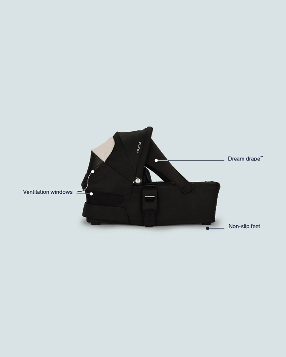 Nuna MIXX Next Carry Cot-Protective UPF 50+ Canopy-Compact Flat Fold-Non Slip Feet-For 0M+ (Upto 9 Kg)-Caviar - Image 7