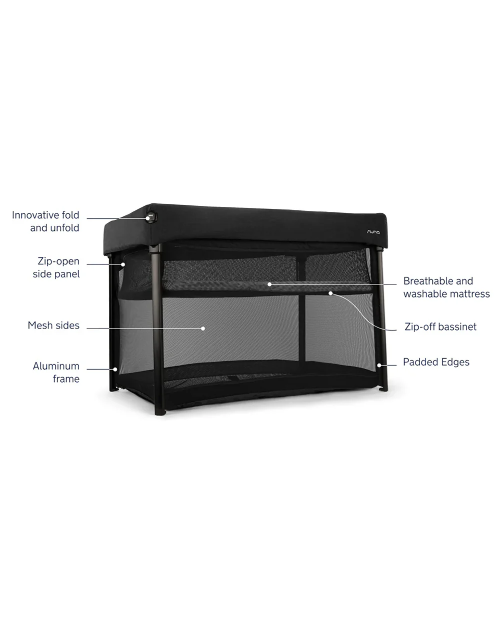 Nuna PAAL Playard & Travel Crib-Functions As A Bassinet-With Padded Edges For Extra Safety-With Removable Mattress & Two Adjustable Mattress Height-Compact Fold & Includes Travel Bag-Caviar - Image 8