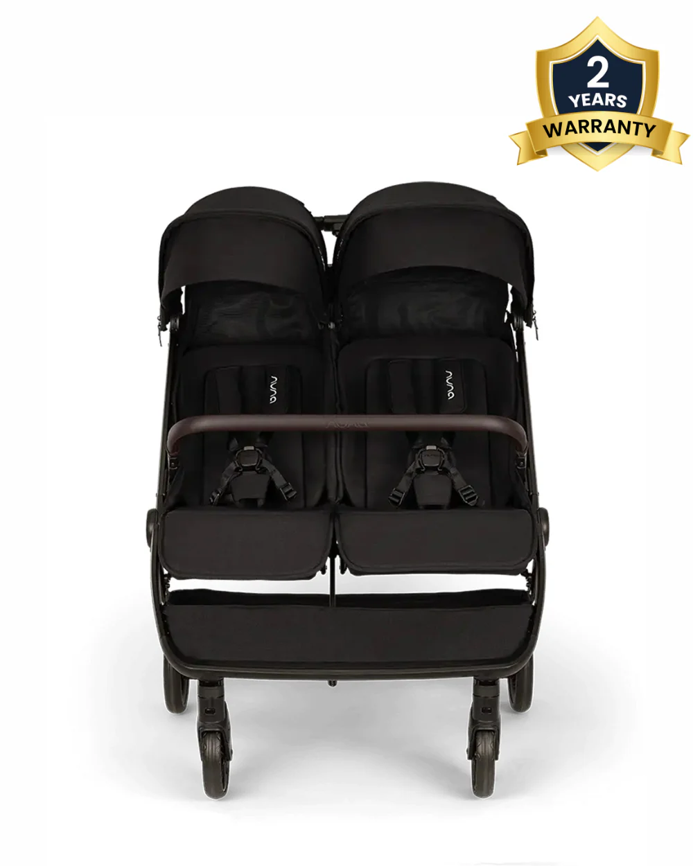 Nuna TRVL Dubl Twin Baby Stroller-Individually Adjustable Near Flat Reclining Seat-One Hand Fold-With Cup Holder-Large Storage Basket-2 Years Warranty-0 to 4Y (Upto 22 Kg)-Caviar - Image 2