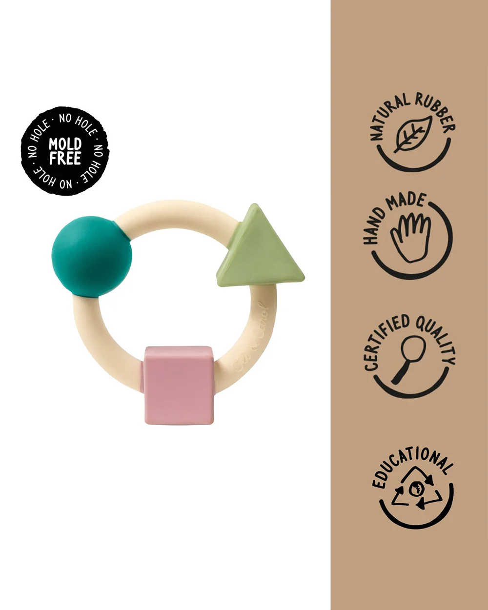 Oli & Carol Teething Ring Soft Colors-Natural Rubber Teether-Easy Grip-0M+ - Image 2